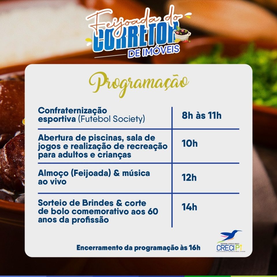 CRECI-PI divulga programação da Feijoada do Corretor; saiba como